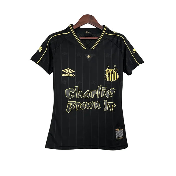 Camisa Santos Charlie Brown Jr. Feminina 2024 Preta e Dourada